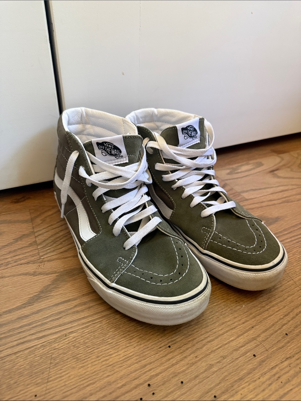Vans Olive and White Sk8-Hi Classic High-Top Sneakers